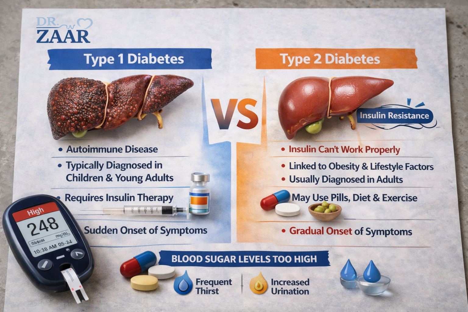 difference between type 1 and 2 diabetes