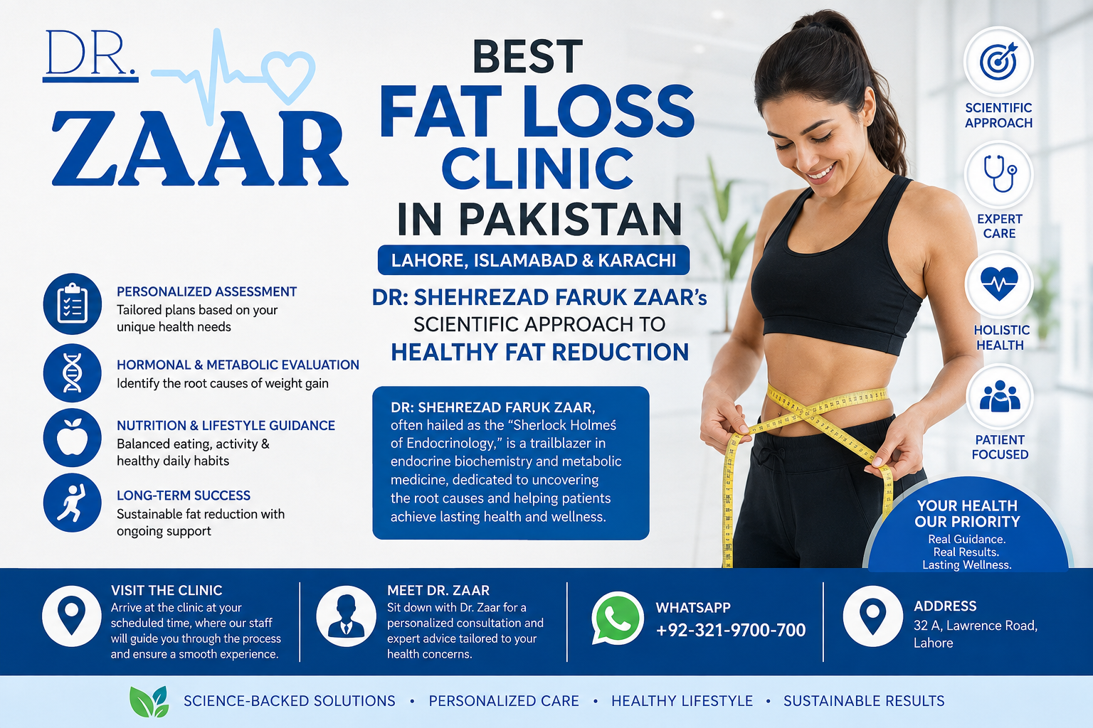 Best Fat Loss Clinic in Pakistan, Lahore, Islamabad, Karachi, Dr. Shehrezad Faruk Zaar, scientific approach, healthy fat reduction, and sustainable weight management https://drzaar.com/